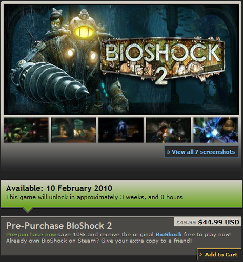 BioShock 2 - Предварительная покупка в Steam уже сейчас!
